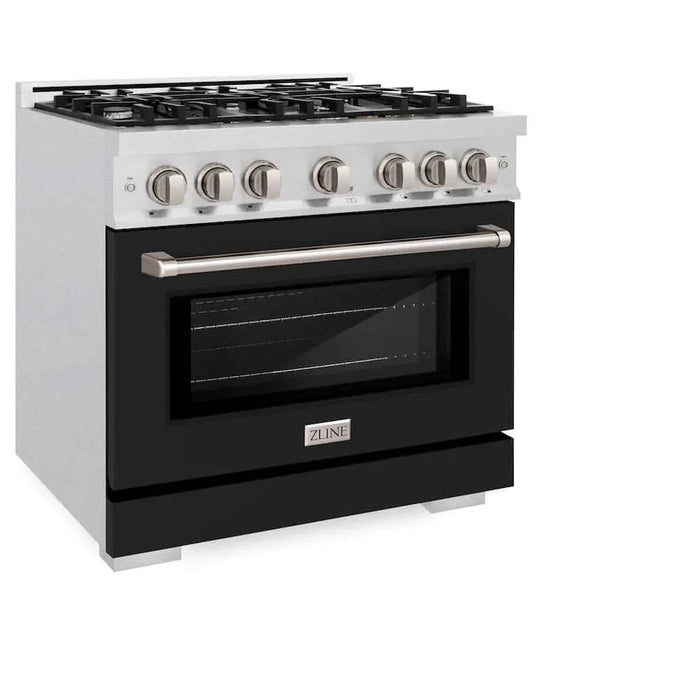 ZLINE 36" Select Dual Fuel Range Gas Cooktop Electric Convection Oven DuraSnow® Stainless Steel Black Matte Door HDRS-BLM-3609K