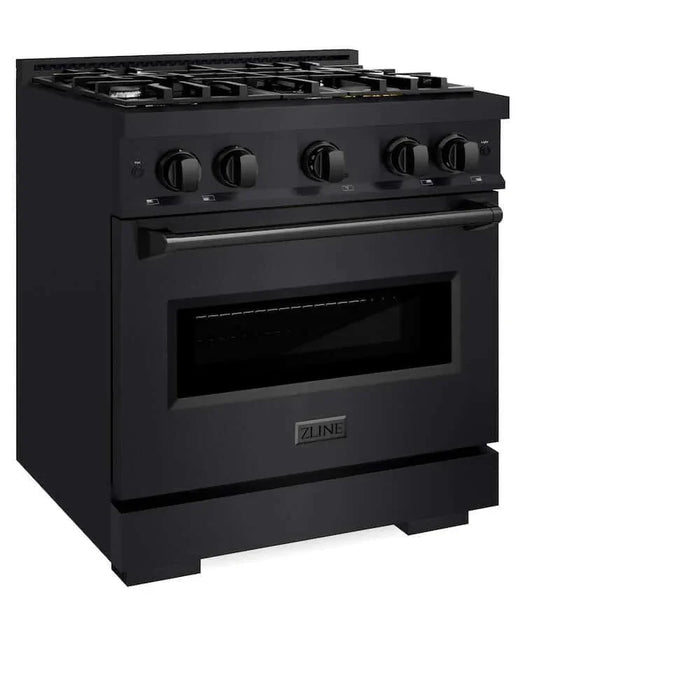 ZLINE 30" Dual Fuel Range, Gas Cooktop, Electric Convection Oven Black Stainless Steel, CDRB-3009K