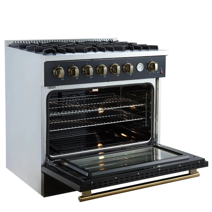 FORNO Marco 36" Gas on Gas Range FFSGS6277-36BLK09K