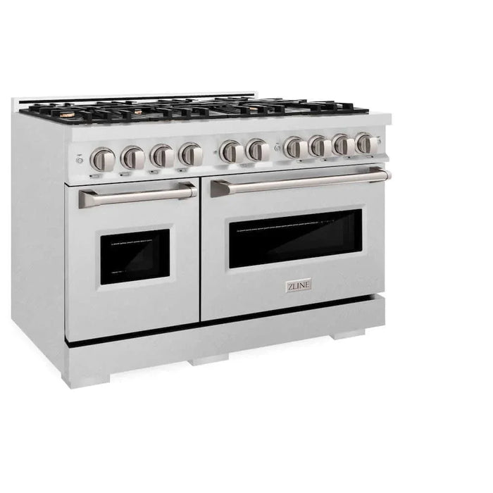 ZLINE 48" Dual Fuel Range, Gas Cooktop, Electric Convection Oven DuraSnow® Stainless Steel, Brass Burners CDRS-BR-4809K