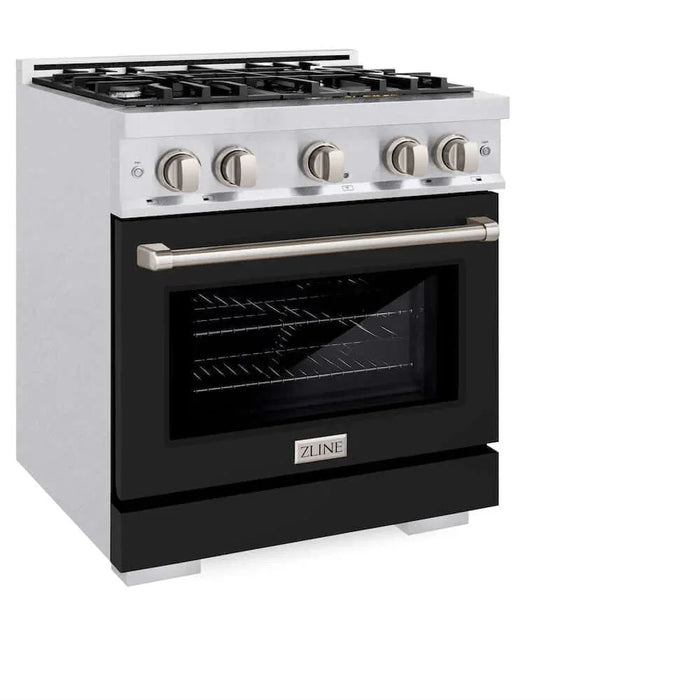 ZLINE 30" Select Dual Fuel Range Gas Cooktop Electric Convection Oven DuraSnow® Stainless Steel Black Matte Door HDRS-BLM-3009K