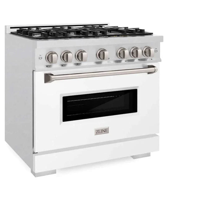 ZLINE 36" Dual Fuel Range, Gas Cooktop, Electric Convection Oven DuraSnow® Stainless Steel, White Matte Door CDRS-WM-3609K