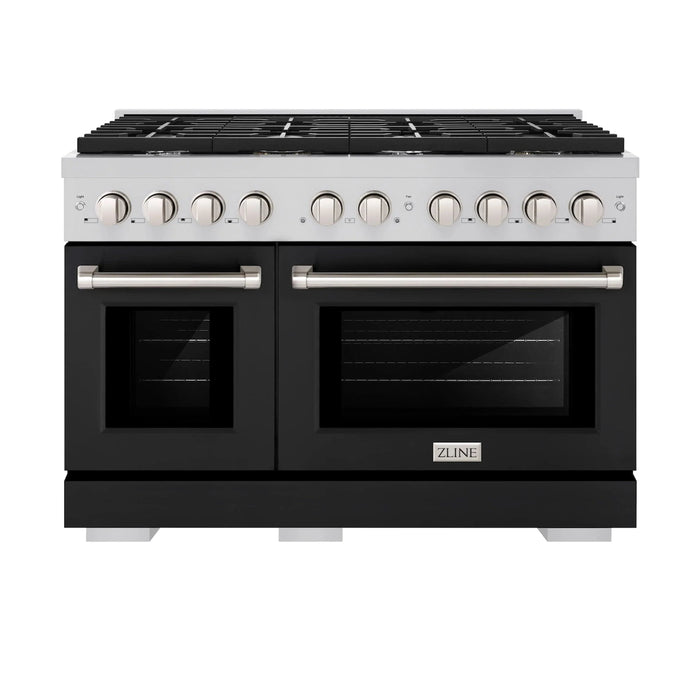ZLINE 48" Gas Range, Convection Gas Oven, Stainless Steel,Matte Black  SGR-BLM-4809K