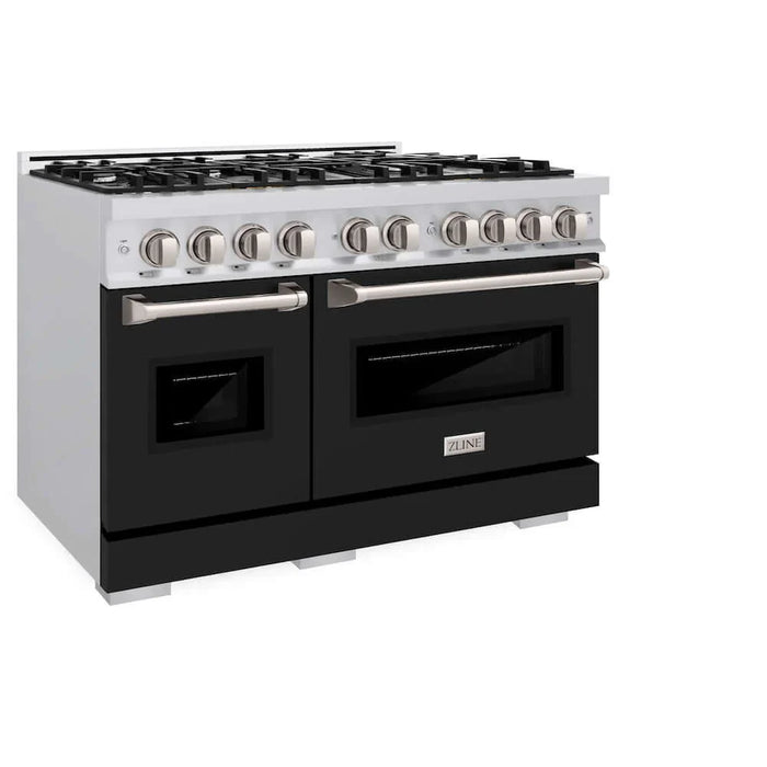 ZLINE 48"Classic Gas Range, Convection Gas Oven, Satin Stainless Steel, Black Matte Door CGRS-BLM-4809K