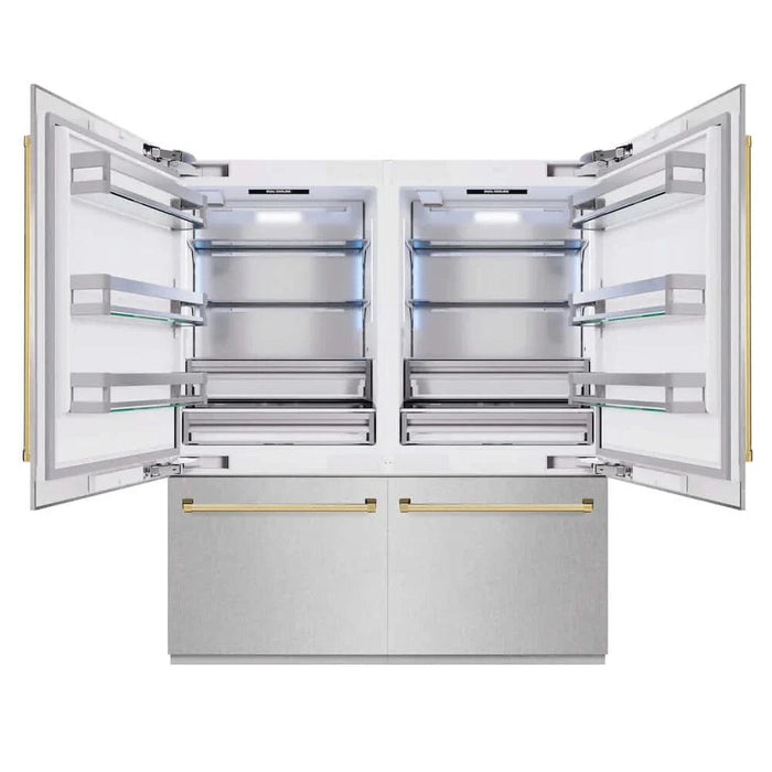 ZLINE 72" Built-In Bottom Freezer Refrigerator,Water Dispenser, Ice Maker, DuraSnow® Polished Gold RBITZ-SN-72-G09K