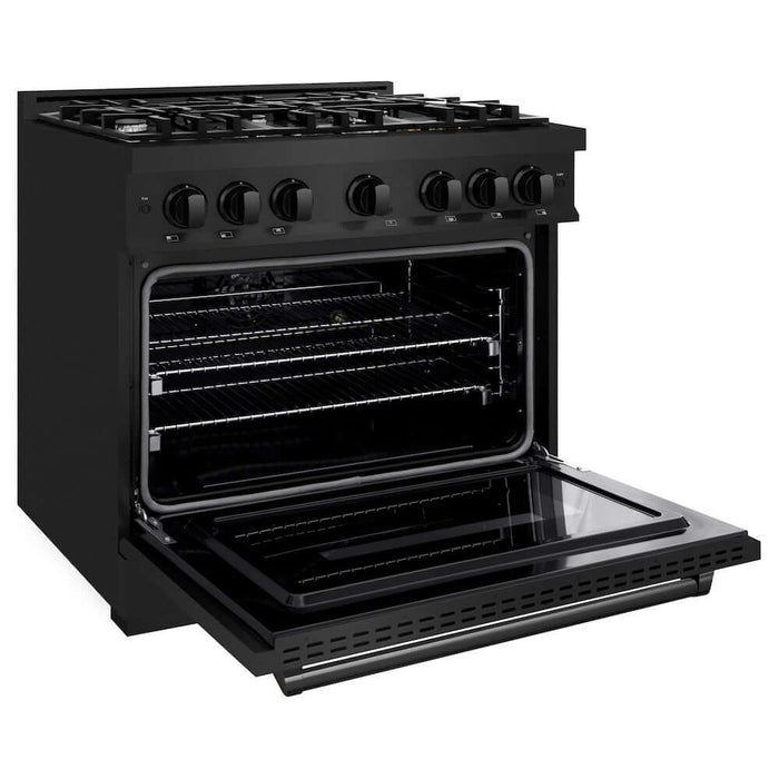 ZLINE 36" Dual Fuel Range, Gas Cooktop, Electric Convection Oven Black Stainless Steel, CDRB-3609K