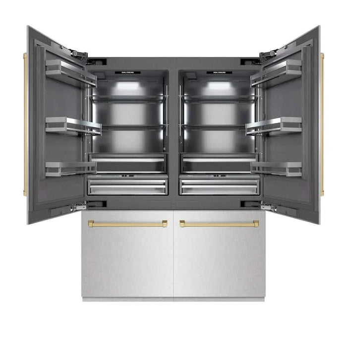 ZLINE 60" Built-In Bottom Freezer Refrigerator with Water Dispenser, Ice Maker, DuraSnow® Stainless Steel, Graphite Gray Interior, Champagne Bronze GRBIVZ-SN-60-CB09K