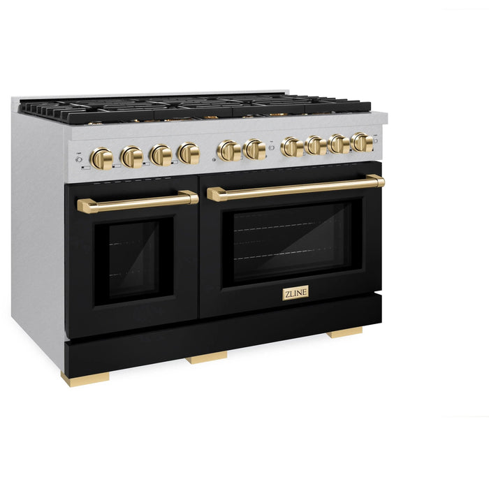 ZLINE 48"Paramount Dual Fuel Range DuraSnow® Black Matte, Gold SDRSZ-BLM-48-G09K