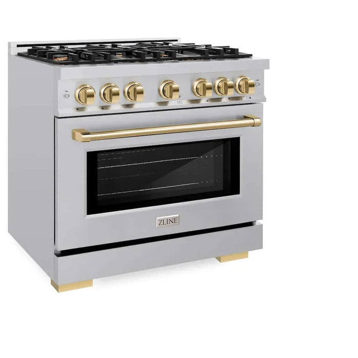 ZLINE 36" Select Dual Fuel Range Gas Cooktop Electric Convection Oven Stainless Steel Gold HDRZ-36-G09K