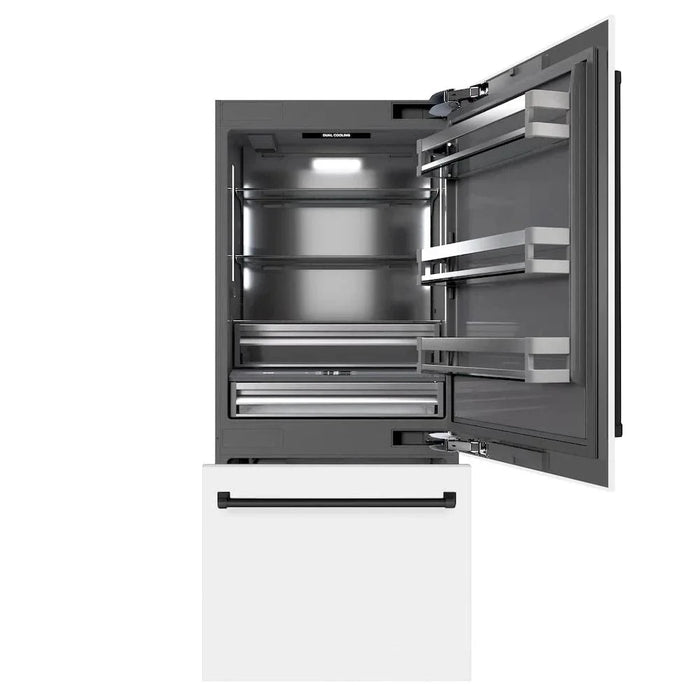 ZLINE 36" Built-In Bottom Freezer Refrigerator,Water Dispenser, Ice Maker, White Matte Graphite Gray Matte Black GRBITZ-WM-36-MB09K