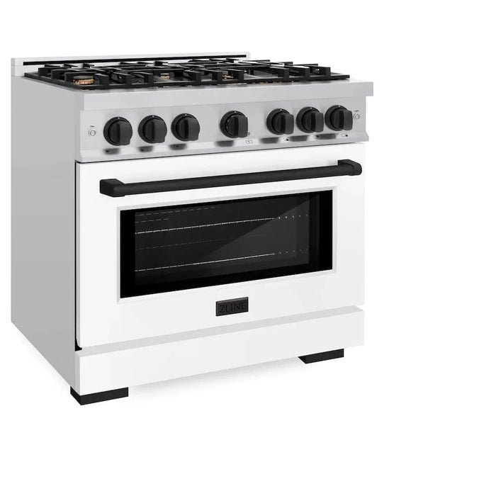 ZLINE 36" Select Gas Range Convection Gas Oven Stainless Steel White Matte Doors Matte Black HGRZ-WM-36-MB09K