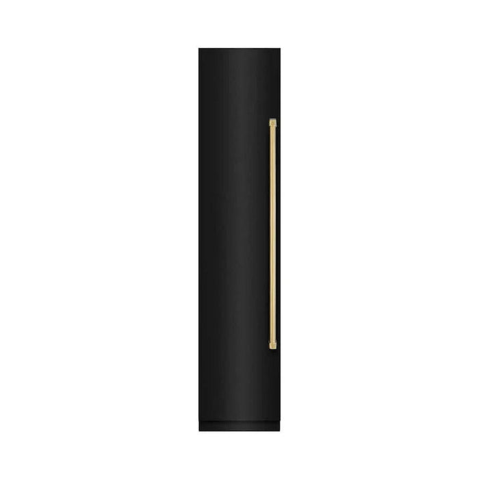 ZLINE 18" Left Hinge Column Freezer Black Stainless Steel, Graphite Gray Interior Polished Gold RCFVLZ-BS-18-G09K