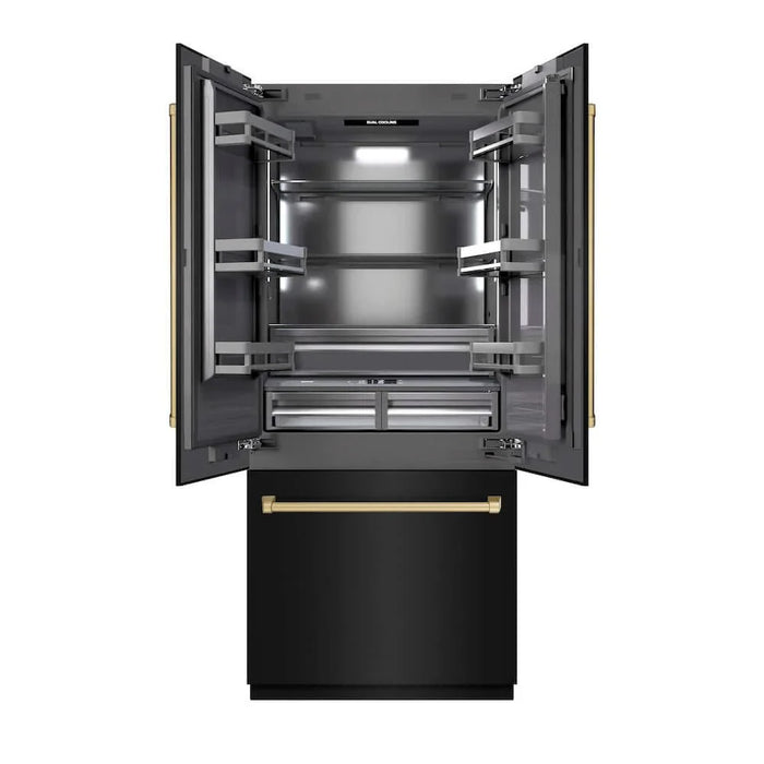 ZLINE Autograph Edition 36" French Door Built-In Bottom Freezer Refrigerator, Water Dispenser, Ice Maker, Black Stainless Steel, Graphite Gray Interior, Helix Handles GRBIVZ-BS36KCB09K