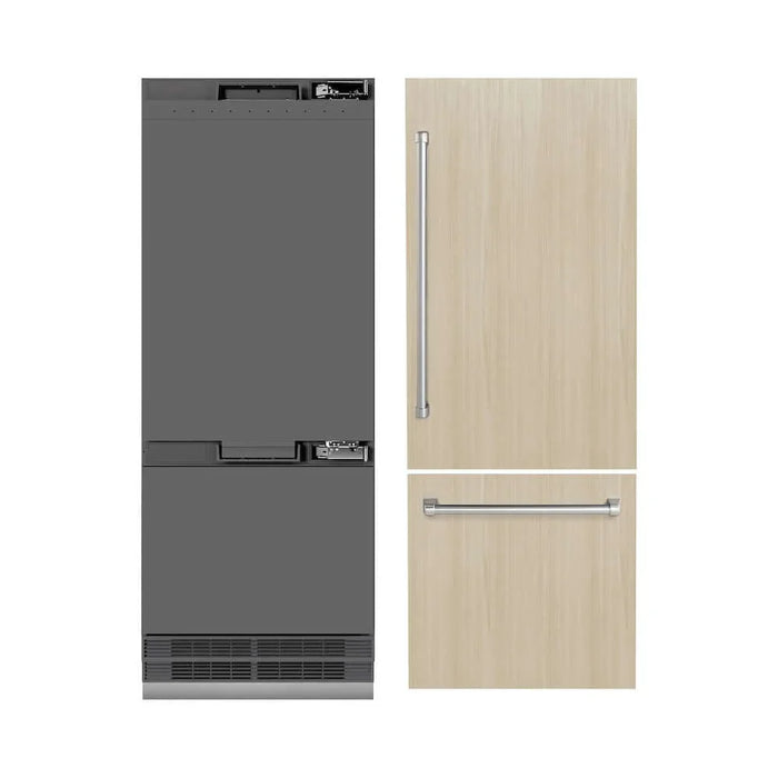 ZLINE 30" Panel Ready Built-In Bottom Freezer Refrigerator, Water Dispenser, Ice Maker, Graphite Gray Interior GRBIV-3009K