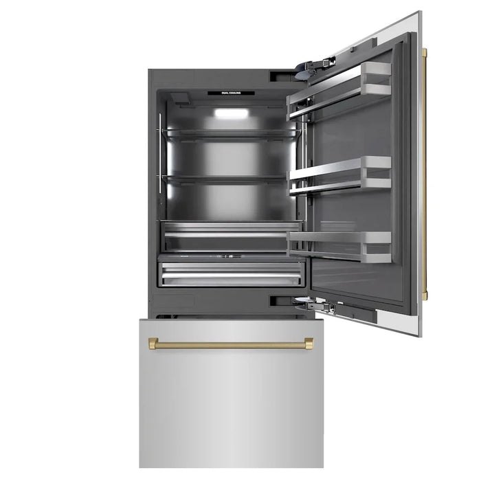 ZLINE Autograph Edition 36" Built-In Bottom Freezer Refrigerator, Water Dispenser, Ice Maker, Stainless Steel, Graphite Gray Interior,Helix Handles GRBITZ-30436KCB09K