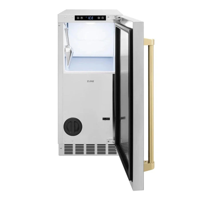 ZLINE 15" Touchstone Clear Cube Ice Maker Drain Pump Stainless Steel Champagne Bronze Door ICCDZ-ST-15-CB09K