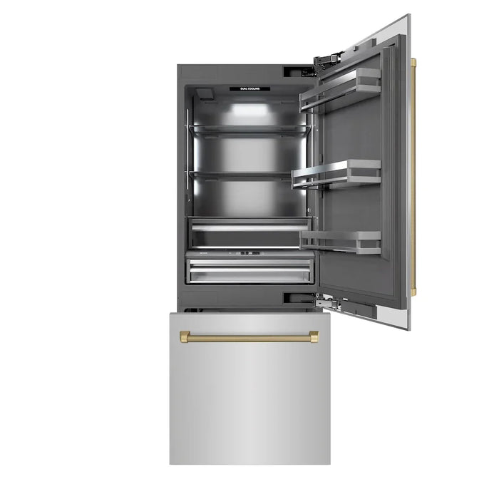 ZLINE Autograph Edition 30" Built-In Bottom Freezer Refrigerator, Water Dispenser, Ice Maker, Stainless Steel, Graphite Gray Interior,Helix Handles GRBIVZ-30430KCB09K
