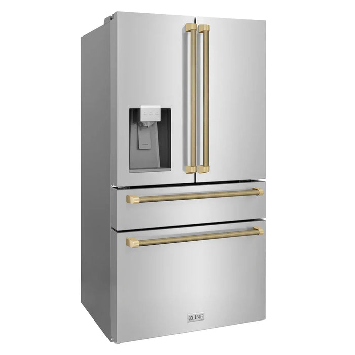 ZLINE Autograph Edition 36" Counter-Depth French Door Refrigerator, Water, Ice Maker, Fingerprint-Resistant Stainless Steel, Helix Handles RFMZ-W-36-KCB09K