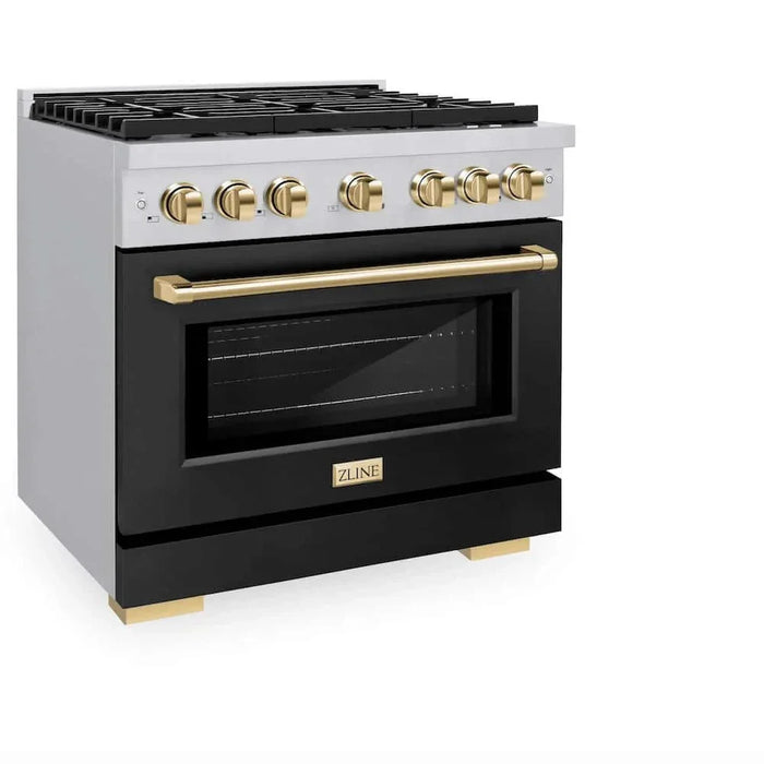 ZLINE 36"Gas Range, Convection Oven Black Matte, Gold, SGRZ-BLM-36-G09K