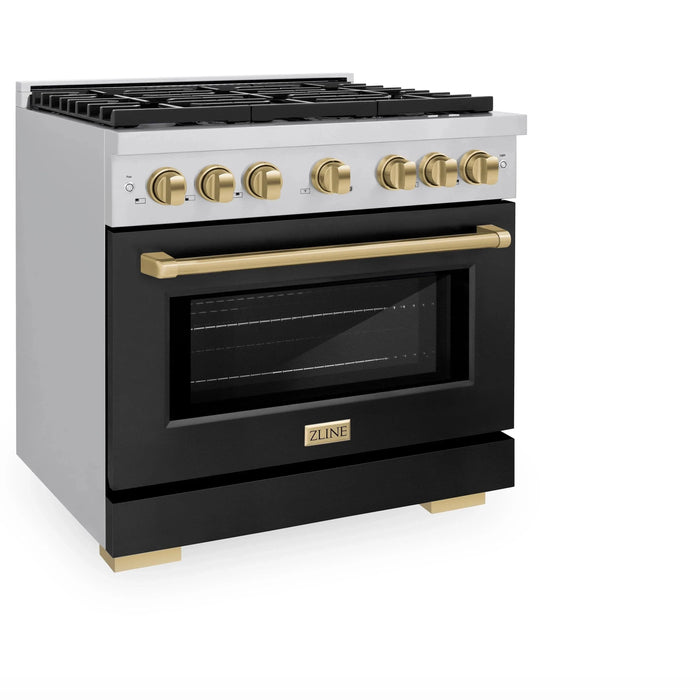 ZLINE 36"Paramount Dual Fuel Range Stainless Steel Black Matte Champagne Bronze SDRZ-BLM-36-CB09K