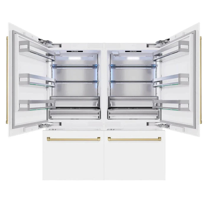 ZLINE 72" Built-In Bottom Freezer Refrigerator,Water Dispenser, Ice Maker, White Matte Champagne Bronze RBITZ-WM-72-CB09K