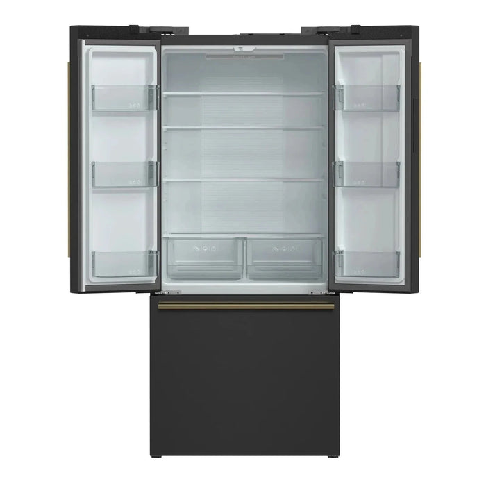 Forno Espresso Gallipoli 30"Door Refrigerator, Ice Maker in Black, Antique Brass Handle FFFFD1974-31BLK09K