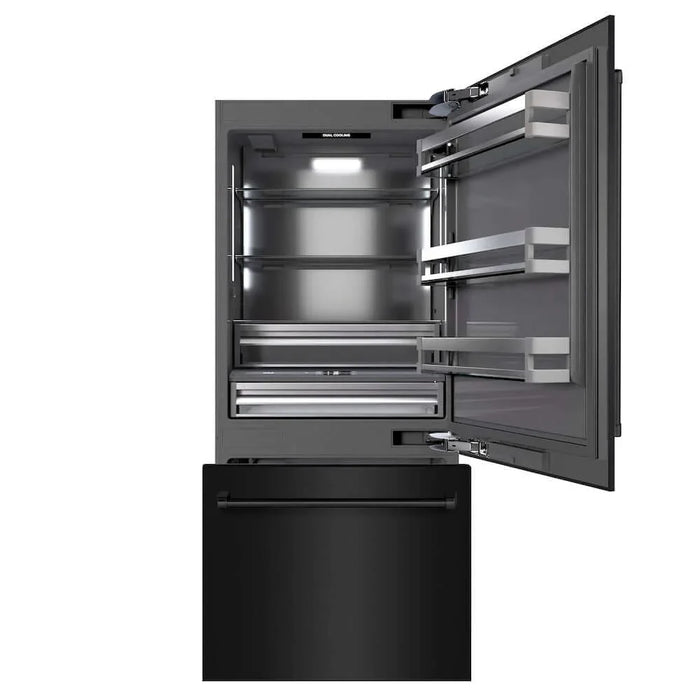 ZLINE 36" Built-In Bottom Freezer Refrigerator, Water Dispenser, Ice Maker, Black Stainless Steel, Graphite Gray Interior GRBIT-BS-3609K