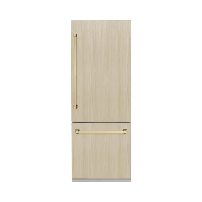 ZLINE Autograph Edition 30" Panel Ready Built-In Bottom Freezer Refrigerator, Water Dispenser, Ice Maker, Accents RBIVZ-30-CB09K
