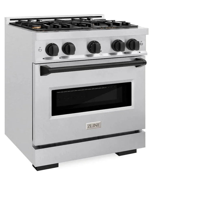 ZLINE 30"Classic Gas Range, Convection Gas Oven, DuraSnow® Stainless Steel, Matte Black CGRSZ-30-MB09K