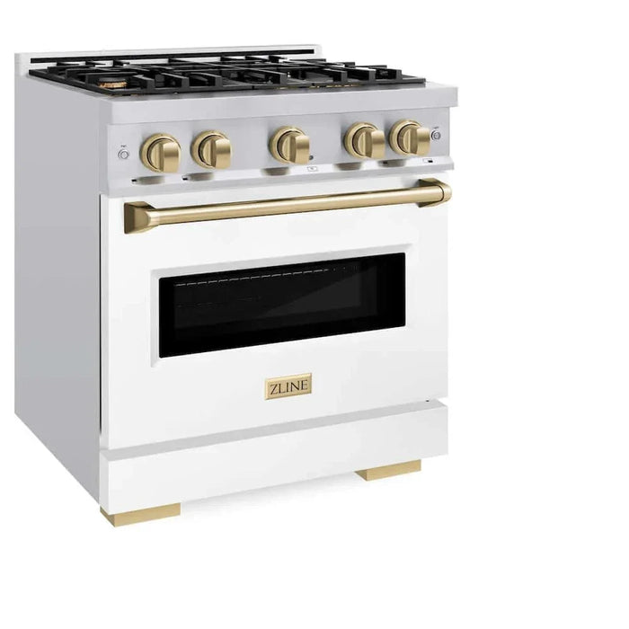 ZLINE 30" Dual Fuel Range, Gas Cooktop, Electric Convection Oven Stainless Steel, White Matte Champagne Bronze CDRZ-WM-30-CB09K