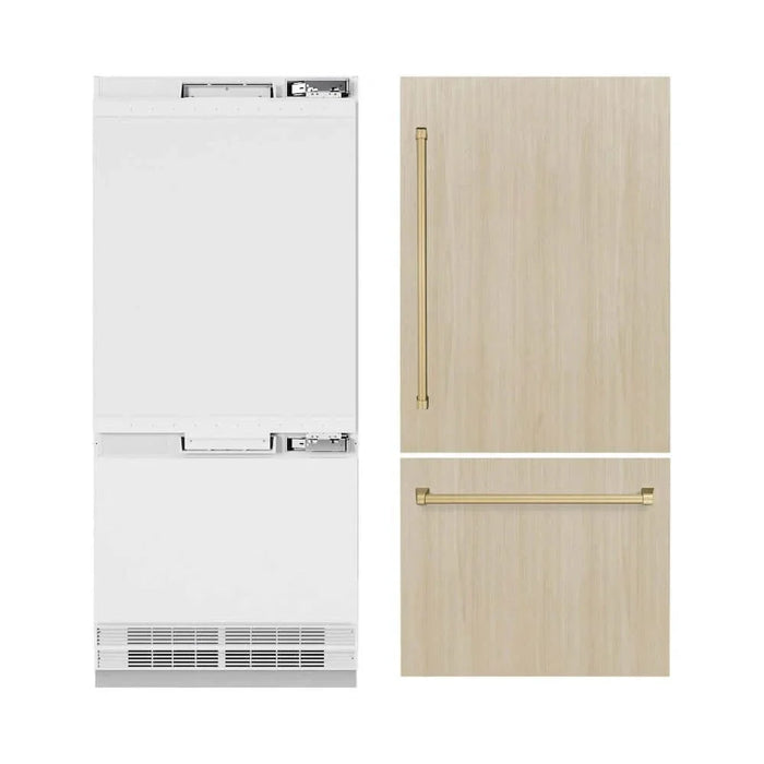 ZLINE 36" Panel Ready Built-In Bottom Freezer Refrigerator,Water Dispenser, Ice Maker, Champagne Bronze RBITZ-36-CB09K