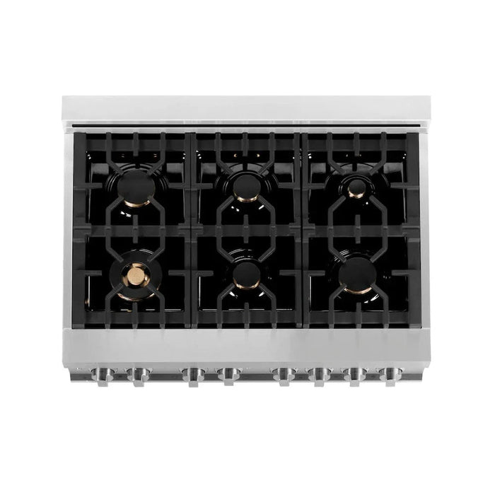 ZLINE 36" Gas Burner/Electric Oven Range, Brass Burners, Griddle RA-BR-GR-3609K