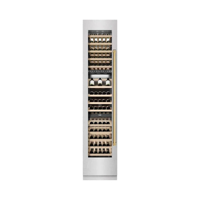 ZLINE 18"Triple Zone 68 Bottle Left Hinge Column Wine Cooler, DuraSnow® Stainless Steel Polished Gold RCWVLZ-SN-18-G09K