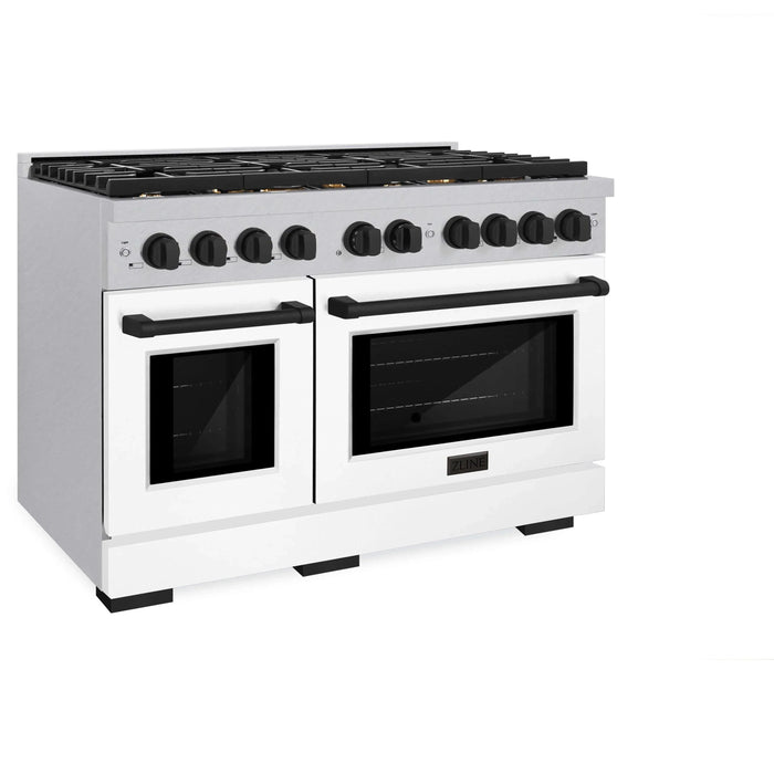 ZLINE 48"Paramount Dual Fuel Range DuraSnow® White Matte, Matte Black SDRSZ-WM-48-MB09K