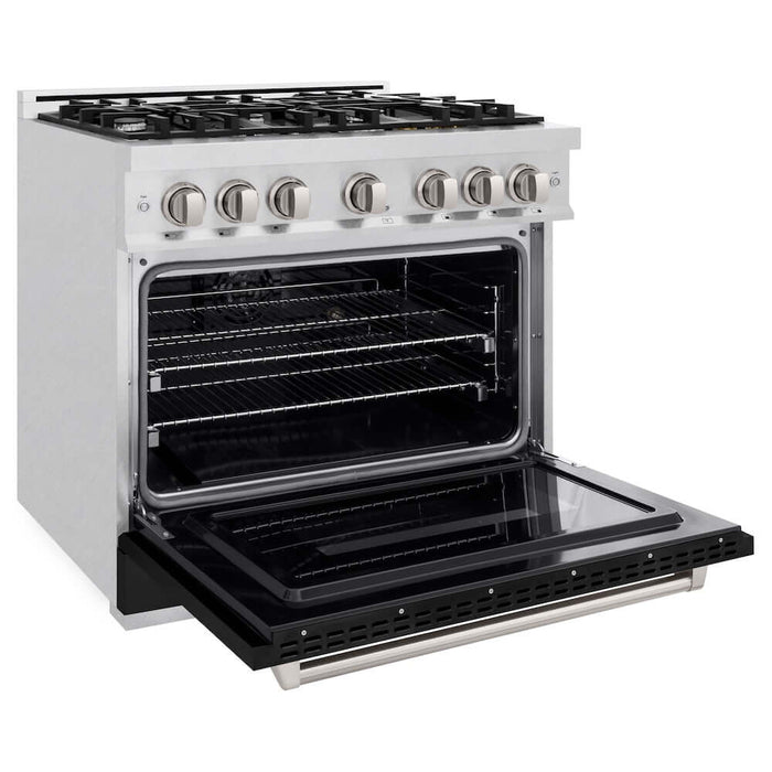 ZLINE 36" Dual Fuel Range, Gas Cooktop, Electric Convection Oven DuraSnow®Stainless Steel, Black Matte Door CDRS-BLM-3609K
