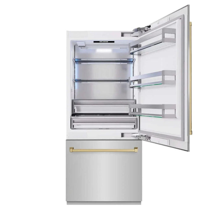 ZLINE 36" Built-In Bottom Freezer Refrigerator,Water Dispenser, Ice Maker, Champagne Bronze RBITZ-304-36CB09K