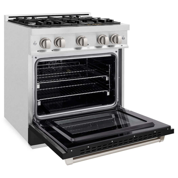 ZLINE 30" Select Dual Fuel Range Gas Cooktop Electric Convection Oven DuraSnow® Stainless Steel Black Matte Door HDRS-BLM-3009K