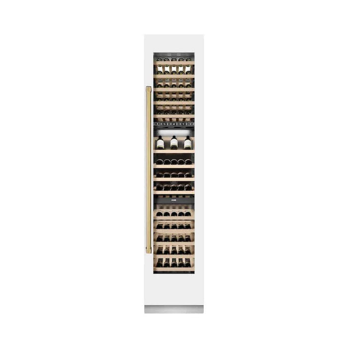 ZLINE 18"Triple Zone 68 Bottle Right Hinge Column Wine Cooler, White Matte Stainless Steel Polished Gold RCWVRZ-WM-18-G09K