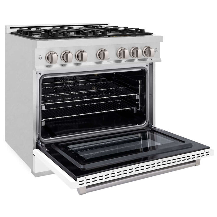 ZLINE 36" Select Gas Range Convection Gas Oven DuraSnow® White Matte Stainless Steel HGRS-WM-3609K