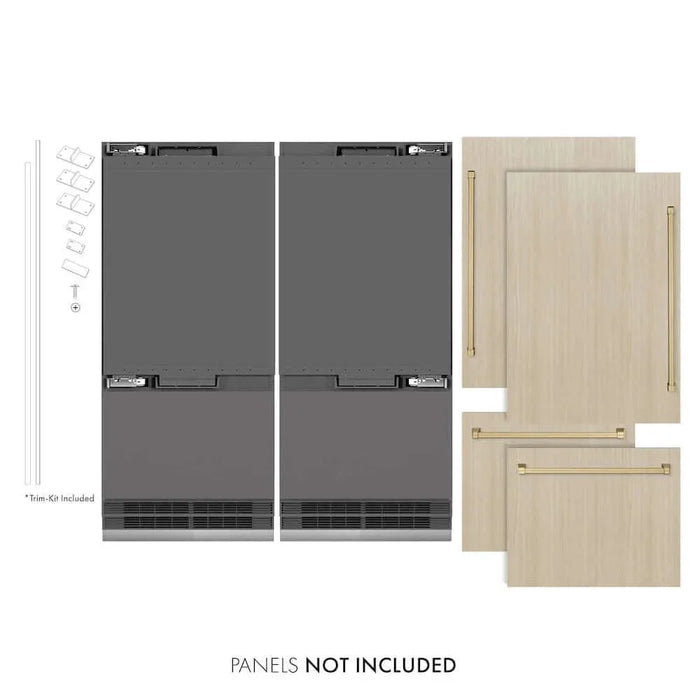 ZLINE 72" Panel Ready Built-In Bottom Freezer Refrigerator,Water Dispenser, Ice Maker,Graphite Gray Champagne Bronze GRBITZ-72-CB09K