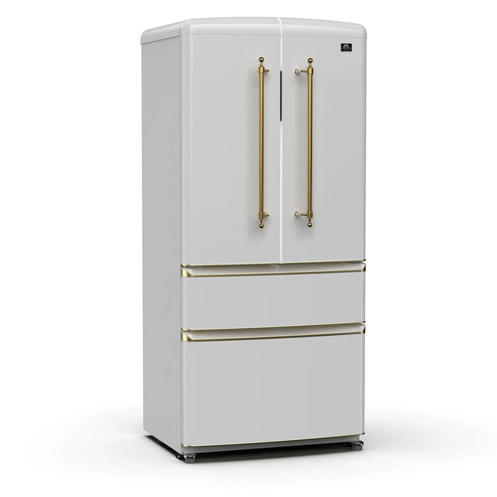 Forno Luigi 33" French Door Refrigerator, White, Antique Brass, FFFFD1791-33WHT09K