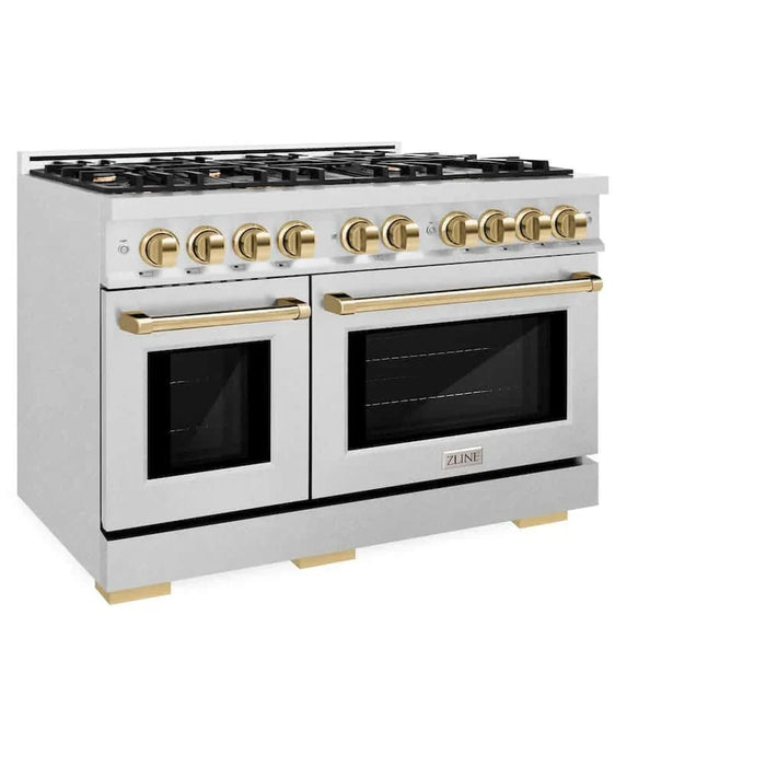 ZLINE 48" Select Dual Fuel Range Gas Cooktop Electric Convection Oven DuraSnow® Stainless Steel Gold HDRSZ-48-G09K
