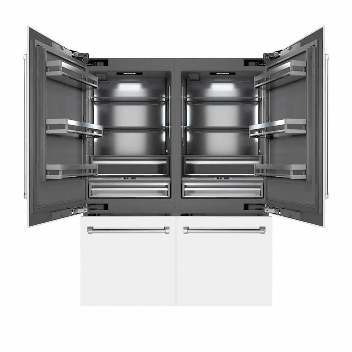 ZLINE 60" Panel Ready Built-In Bottom Freezer Refrigerator,Water Dispenser, Ice Maker, White Matte, Graphite Gray, GRBIV-WM-6009K