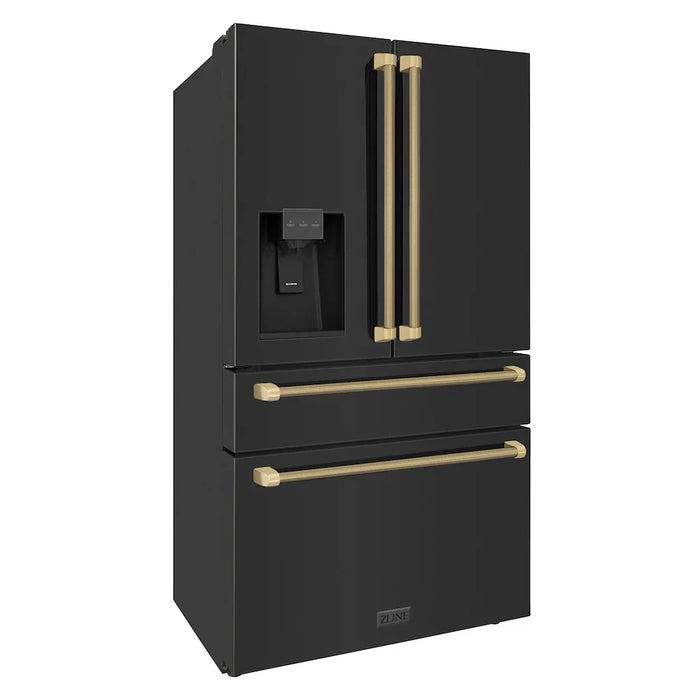 ZLINE Autograph Edition 36" Standard-Depth French Door External Water Dispenser Refrigerator, Dual Ice Maker, Fingerprint-Resistant Black Stainless Steel, Helix Handles RSMZ-W36-BS-KCB09K