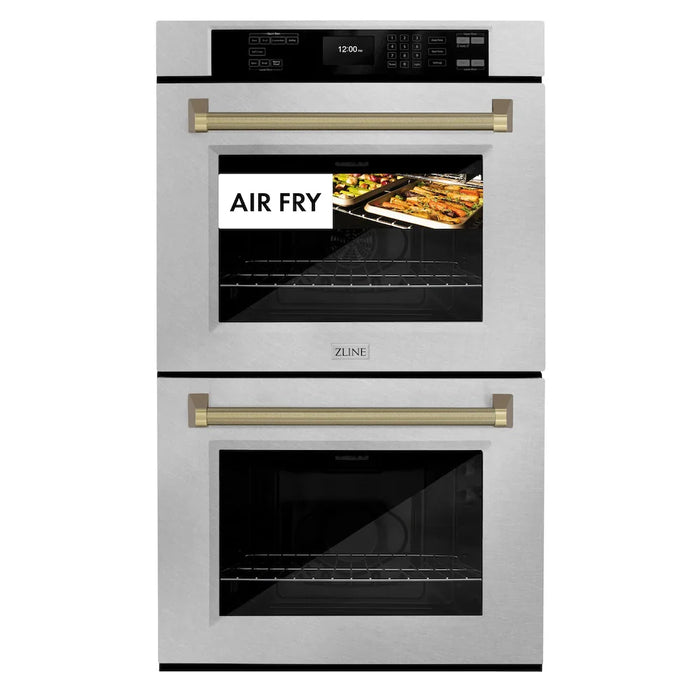 ZLINE Autograph Edition 30" Professional True Convection Double Wall Oven, Air Fry, Self Clean, Stainless Steel, Helix Handles WADZ-30-KCB09K