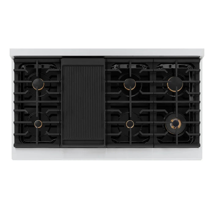 ZLINE Autograph Edition 48" Paramount Dual Fuel Range, 6 Burner Gas Cooktop, Electric Convection Oven, Stainless Steel, Helix Handle and Knob SDRZ-48-KCB09K