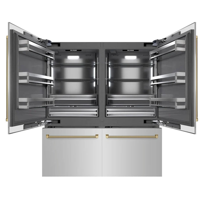 ZLINE Autograph Edition 72" French Door Built-In Bottom Freezer Refrigerator, Water Dispensers, Ice Makers, Stainless Steel, Graphite Gray Interior, Helix Handles GRBITZ-30472KCB09K