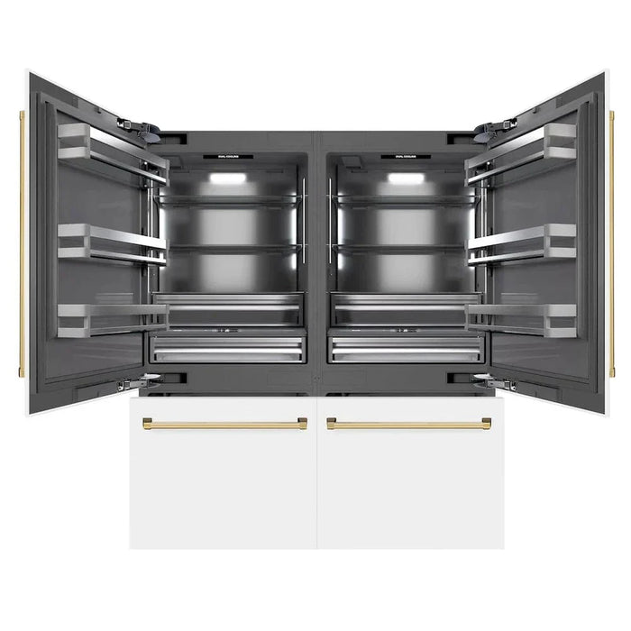 ZLINE 72" Built-In Bottom Freezer Refrigerator,Water Dispenser, Ice Maker, White Matte Graphite Gray Polished Gold GRBITZ-WM-72-G09K