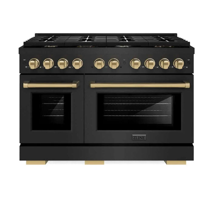 ZLINE 48"Gas Range, Convection Gas Oven, Black, Champagne Bronze,SGRBZ-48-CB09K