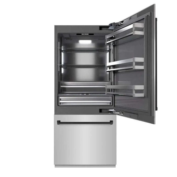 ZLINE 36" Built-In Bottom Freezer Refrigerator,Water Dispenser, Ice Maker,Graphite Gray Matte Black GRBITZ-304-36MB09K